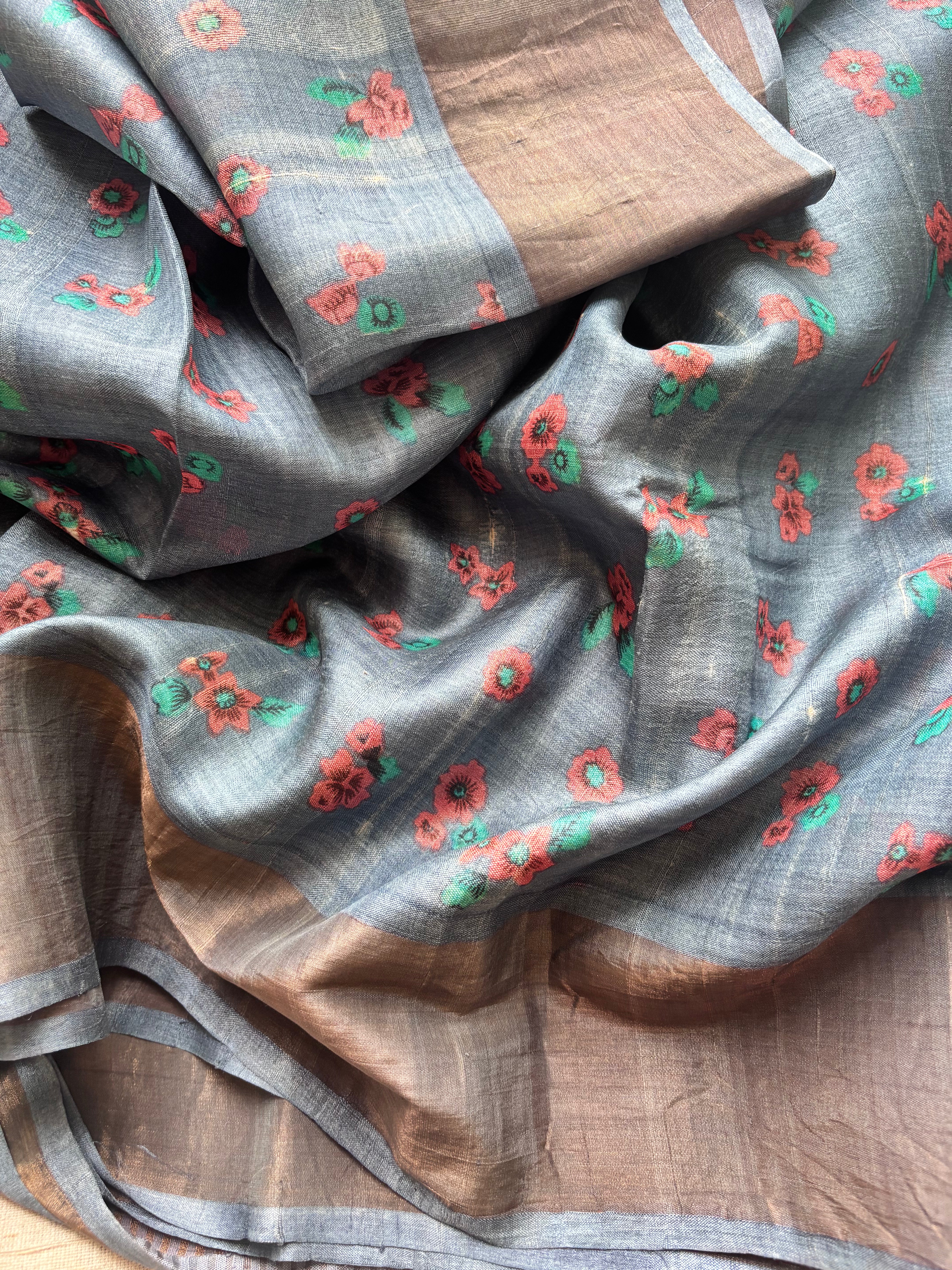 Bluish Grey Tussar Saree